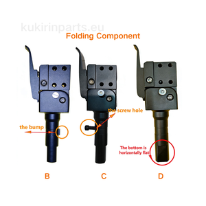 Three folding components with labeled features on a white background
