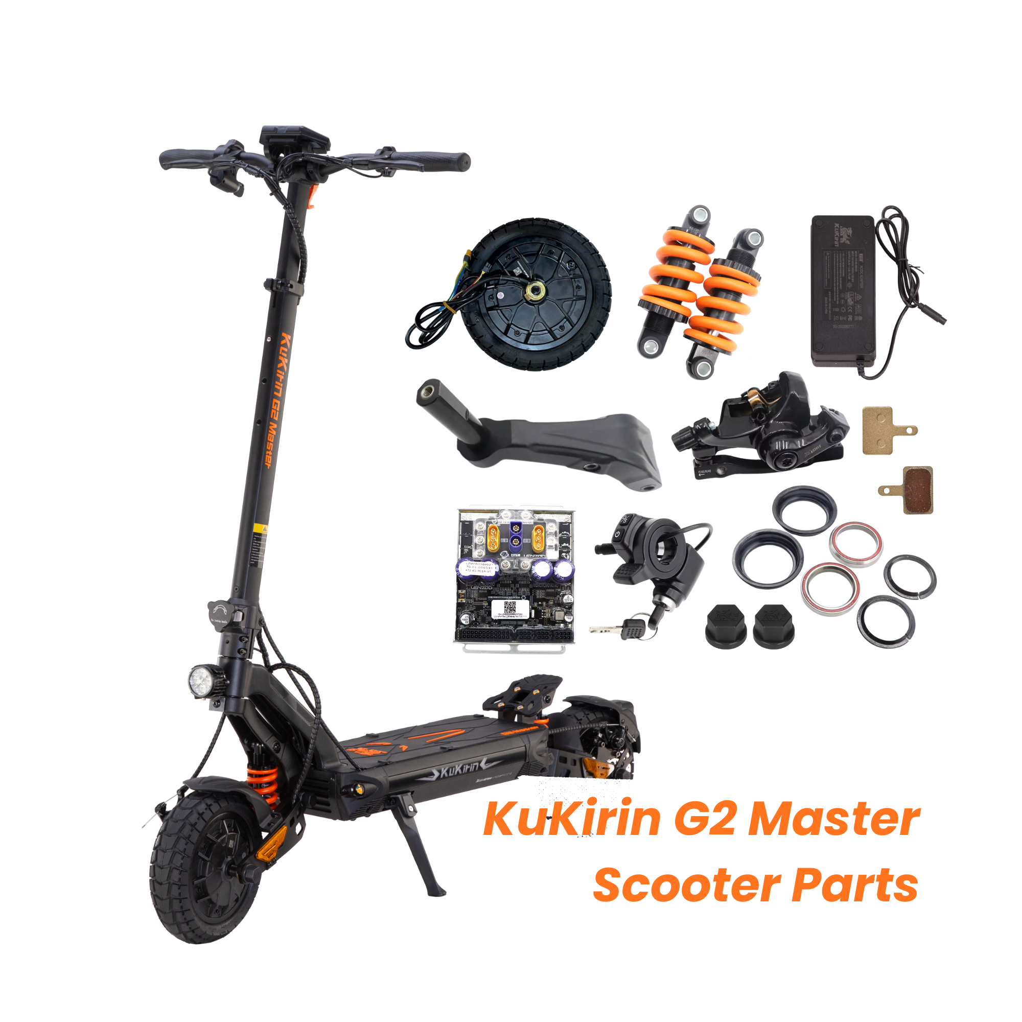KuKirin G2 Master scooter parts displayed on a white background