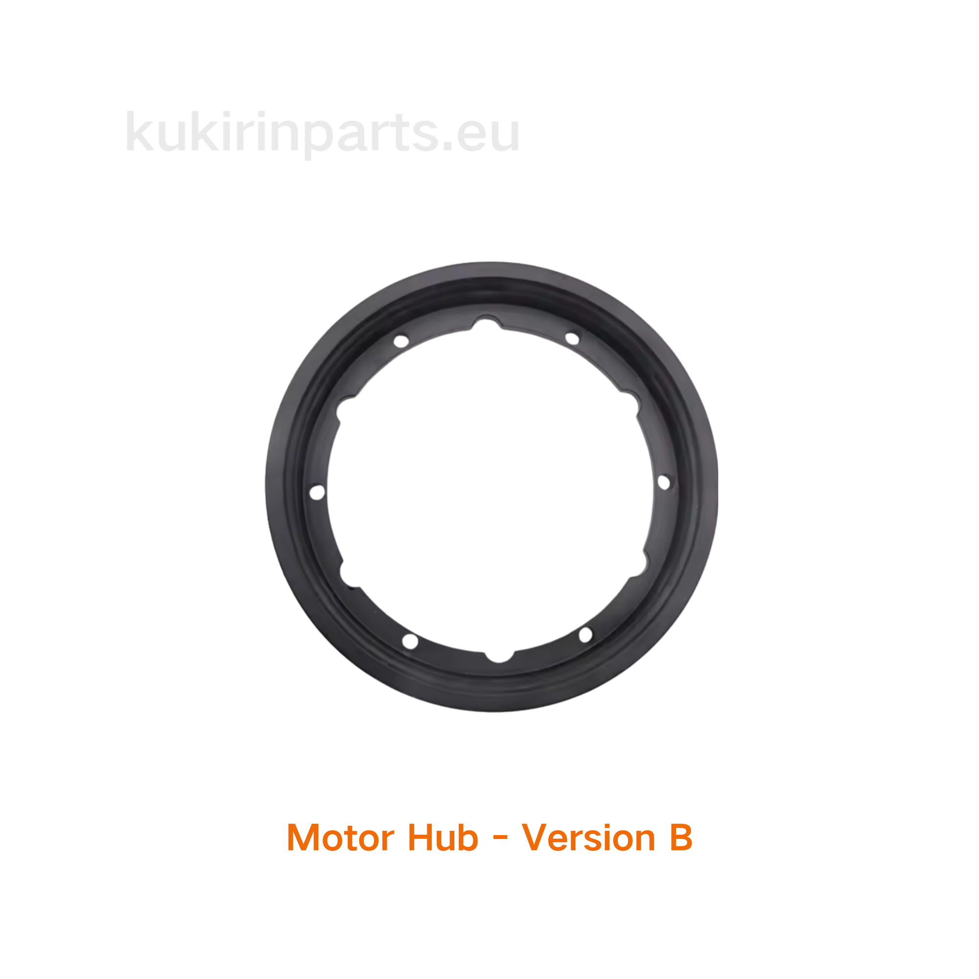 Black motor hub labeled 'Motor Hub - Version B' on a white background
