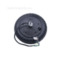 Black wheel with tire and motor on a white background